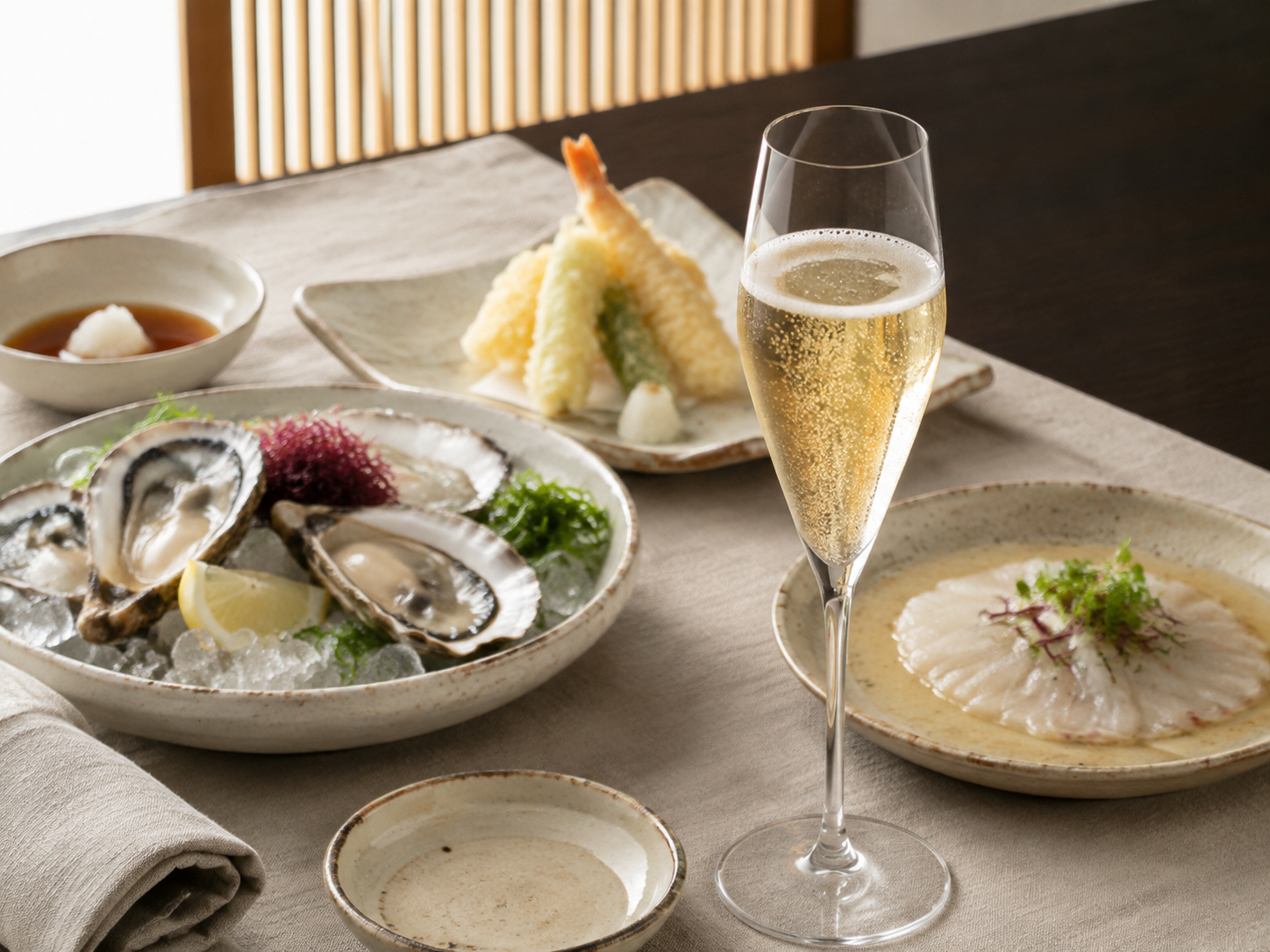 魚介や天ぷらとスパークリングワイン